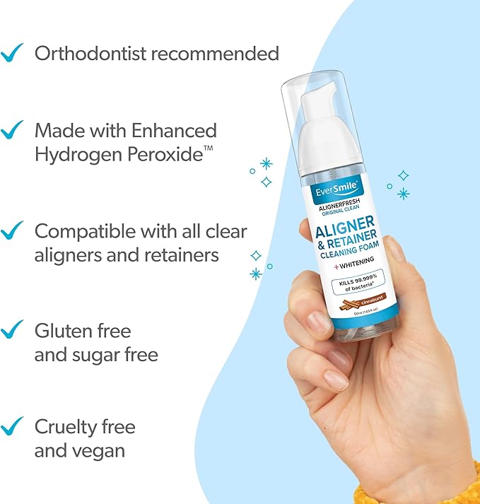EverSmile AlignerFresh Original Clean Foam – Cleaner for All Clear Aligners & Retainers – Whitens Teeth, Fights Bad Breath – Cinnaburst, 50ml (1 Pack)