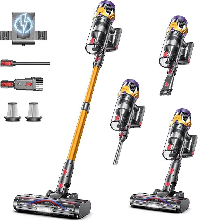 Cordless Vacuum Cleaner, Upgraded 55KPA 650W 70Mins Stick Vacuum with Hurricane Mode, Self-Standing, Touch Screen, 1.8L Dust Cup, Anti-tangle Wireless Vacumm, Vacuum Cleaners for Home/Pet Hair/Carpets