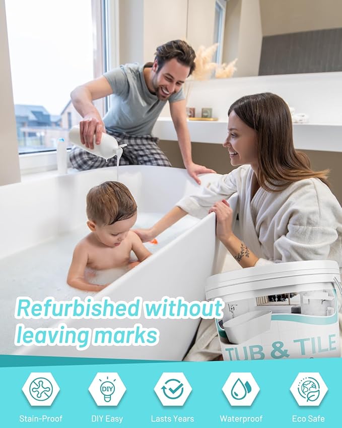 Tile Paint, 70 oz Tub and Tile Refinishing Kit with Hardener, Tub Paint for Bathtub Sink Bathroom Kitchen Countertop, Water Based & Low Odor, Semi-Gloss white, 100-110sq.ft