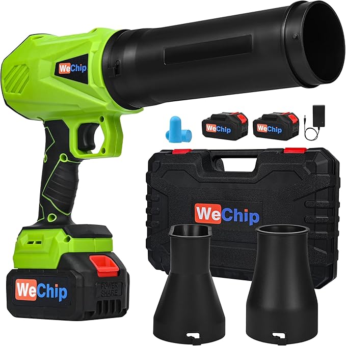 Leaf Blower Cordless 800,000 RPM with Battery and Charger,Lightweight Electric Handheld Blower with 3 Replaceable Air Nozzles Used for Lawn Care, Yard Cleaning, Snow Blower, Dust Collector (Green)