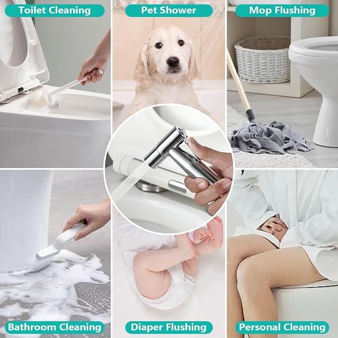 BARROCK Bidet Sprayer for Toilet, Handheld Jet Spray for Existing Toilets with Bidet Hose, Adjustable Water Pressure Muslim Shower, Stainless Steel Cloth Diaper/Feminine Wash Sprayer Chrome