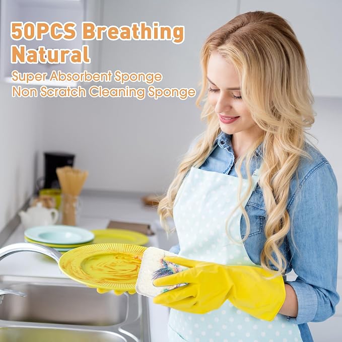 Maxdot 50 Counts Compressed Cellulose Sponges Bulk Fruits Style Natural Kitchen Compostable Non Scratch Dish Sponges for Washing Dishes, Cleaning Countertop Sink, Kids DIY