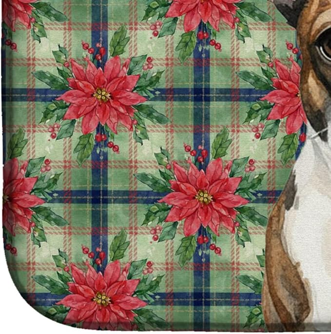 Caroline's Treasures Brindle Boston Terrier Christmas PoinsettIas Dish Drying Mat Absorbent Dish Drying Mat Pad for Kitchen Counter Dish Drainer Mat for Countertop, 14 x 21", Multicolor