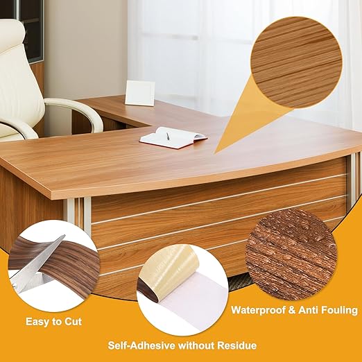 HARFINGTON Wood Grain Repair Tape 2 Inch x 33ft Self Adhesive Repair Patch Tape Simulated Wooden Floor Tapes with Plastic Scraper for Tables Doors Windows Furniture, Ebony