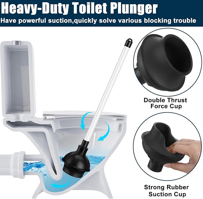 Hushee 8 Pcs Toilet Plungers Bulk Heavy Duty Commercial Plunger Double Thrust Rubber Force Cup with Handle for Bathroom Showers Kitchens Hotel 20.3" x 4.5"