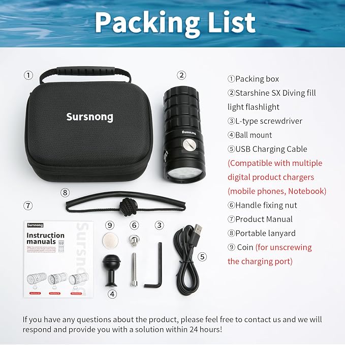 Starshine SR 10000 Lumens Dive Light - Professional Underwater Video Light with 95 CRI, 6500K White Light, USB-C Rechargeable, for Diving/Underwater Photography (IP68 Waterproof, 120m Depth)