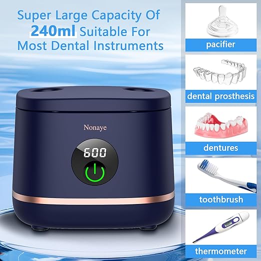 Dental Ultrasonic Retainer Cleaner Machine-45khz, Cleaning for Dentures, Mouth Guards, Aligners, Night Guards, Braces, Toothbrush Heads & Jewelry,Protable UV Retainer Cleaning Pod for Home &Travel