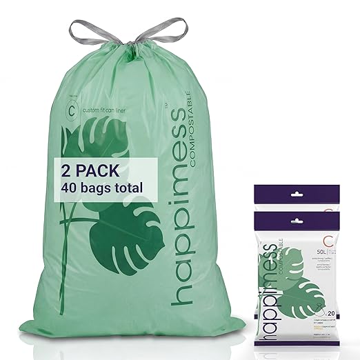 happimess 13.2 Gallon (50L) Drawstring Trash Bags, Unscented, Green, Liners for Kitchen and Household, Custom Fit 40 Count (2 Packs of 20 Liners) HPM3000C-G-2SET