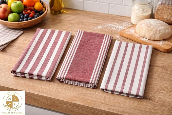 Pack of 6 Cotton Kitchen Towels Set, Dish Towels, Cleaning Rags, Kitchen Dish Cloths for Washing Dishes, Cotton Cleaning Cloths, Ultra Soft, Lightweight & Quick Dry, Slub Weave, 28" x 18" (Rust)