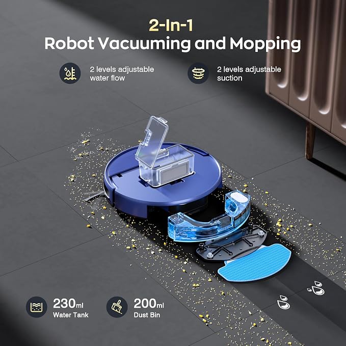 Robot Vacuum and Mop Combo, 2 in 1 Robot Vacuum Cleaner with WiFi/App, Smart Robotic Vacuums with Strong Suction, Schedule, Self-Charging, Slim, Quiet, Ideal for Hard Floor, Pet Hair, Low Pile Carpet