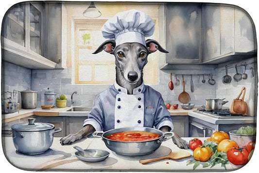 Caroline's Treasures DAC6264DDM Greyhound The Chef Dish Drying Mat Absorbent Dish Drying Mat Pad for Kitchen Counter Dish Drainer Mat for Countertop, 14 x 21", Multicolor