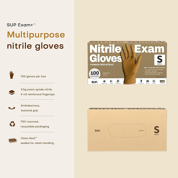 SUP Nitrile Exam Gloves, Powder-Free Latex-Free Food Safe Food Prep BBQ Cooking Cleaning Medical Disposable Glove, Tan 1000Ct