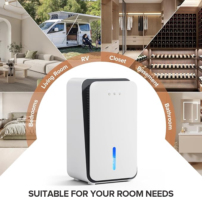 Dehumidifier for Home, Quiet Portable Dehumidifier with Auto Shut Off, 7-Color LED Light for Basement, Bedroom, Bathroom,Ivory