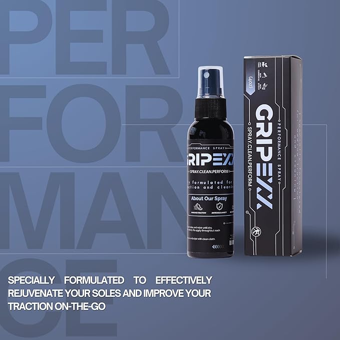 GRIPEXX 2 in 1 Sports Shoe Grip Spray with Sport Towel, Provides Traction & Rejuvenates Soles. Multipurpose Grip Spray for Cleaning & Improving Basketball Shoe Grip. Anti Slip & Performance Enhancer