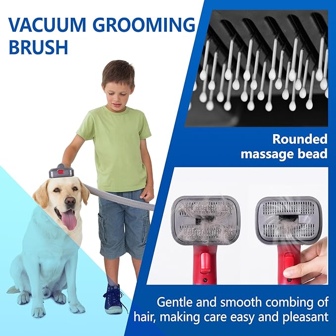 2-in-1 Pet Grooming Kit Compatible with Dyson V7 V8 V10 V11 V15 Vacuum,Dog Hair Vacuum Attachment Removes Loose Hair, Dander, Undercoat & Tangles Self-Cleaning with Extended Vacuum Hose & Trigger Lock