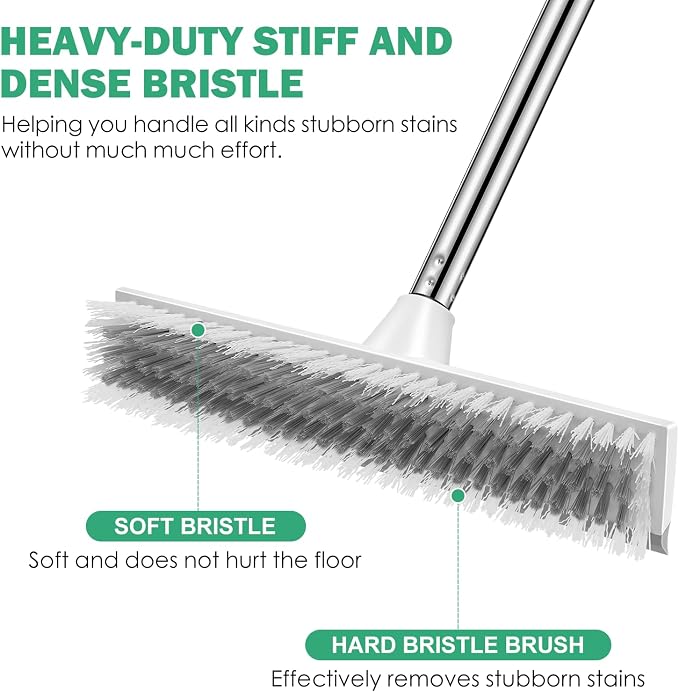 SetSail Upgraded Large Wide Floor Scrub Brush with 51-Inch Long Adjustable Handle 2 in 1 Scrape Brush Stiff Bristle Floor Scrubber for Cleaning Shower Bathroom Kitchen Wall Deck Tub Tile,Grey White