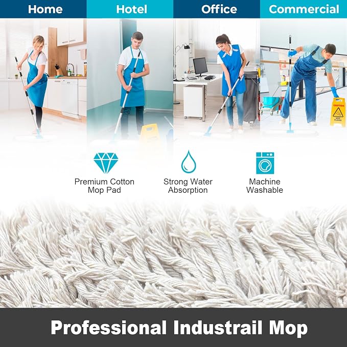 ARTIPOLY 41” Commercial Dust Mop for Floor Cleaning, Industrial Dry Mop with Heavy Duty Long Handle, Large Cotton Reusable mop Head, for Cleaning Office Garage Hardwood Warehouse Factory Mall