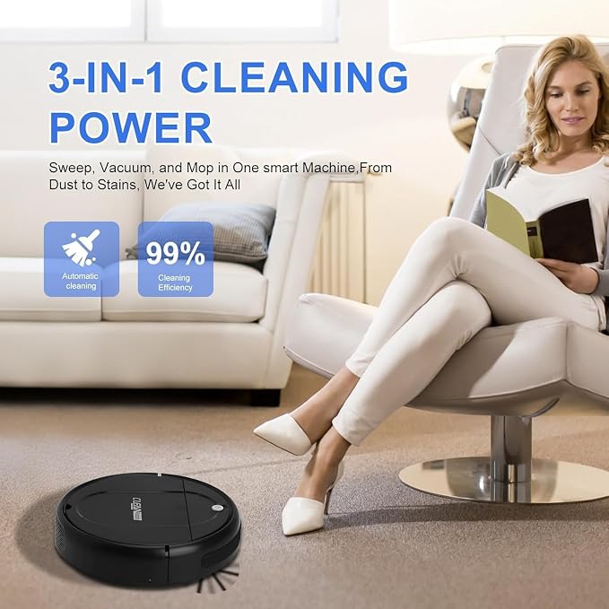 Robot Vacuum and Mop Combo for Pet Hair, 4500Pa Strong Suction, Tangle-Free Brush, 120-Min Runtime, Ultra-Thin 2.8” for Under Furniture, Quiet, Smart Mapping – Ideal for Hard Floors & Large Homes