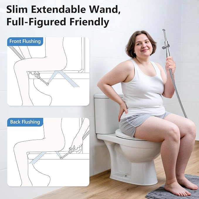 SPACEREST Handheld Bidet Sprayer for Toilet, Leak-Proof Stainless Steel Bidet Attachment for Toilet, Adjustable Spray Angle & Water Pressure, Toilet Sprayer for Personal Care, Postpartum (Silver)