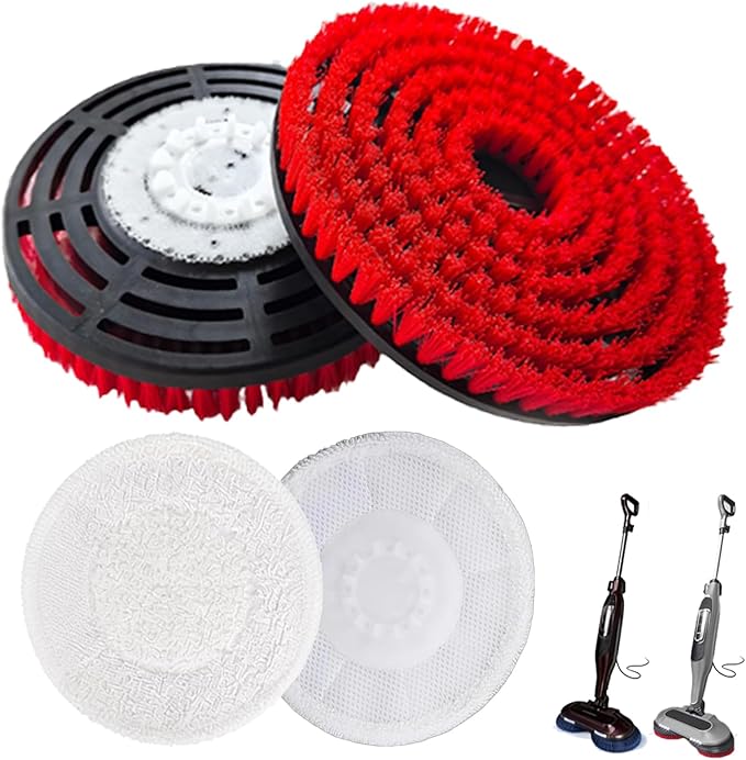 4 Pack Brush for Shark Steam Mop S7000 S7001 S7020 S7005 S8021 S8001 Replacement Brush Heads with Nylon Bristles and Scrub Pad Abrasive Polishing Pad (2 Red+2 White)
