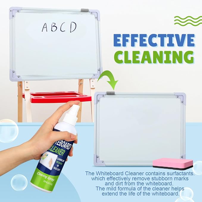 Fuyoooo 8 Pack Whiteboard Cleaner Set 8 Pcs 8.5 Fl oz Dry Erase Whiteboard Cleaning Spray Dry Erase Board Liquid Cleaner with 8 Pcs Magnetic Chalkboard Board Erasers for Classroom Home Office