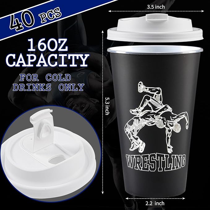 Free Hugs Wrestling Birthday Supplies, 20pcs Disposable Plastic Cups 16 Oz Drinking Cup with Lid, Dad Husband Boyfriend Uncle Funny Wrestling Party Decoration for Cold Drinks (wrestling)