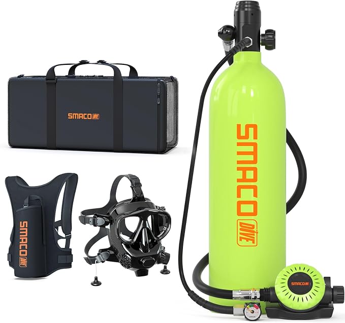 SMACO Mini Scuba Tank 1.9L Capacity Diving Oxygen Tank for Underwater Breathing Reusable Small Scuba Tank Kit with Portable Bag Scuba Cylinder for Underwater Entertainment/Diving Work