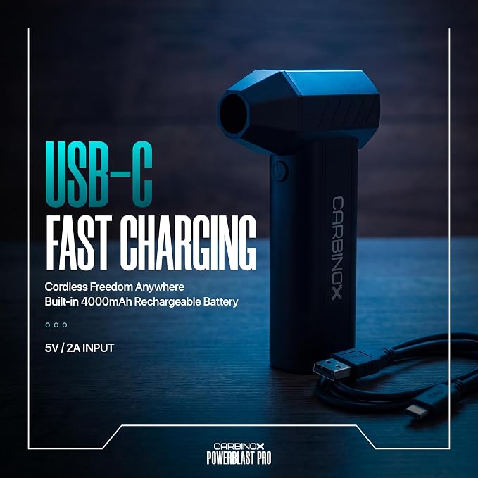 Carbinox Powerblast Electric Compressed Air Dusters for Cleaning - 3 Speed Adjustable Mini Blower with LED Light - 130000 RPM Power Snow Blower Cordless.