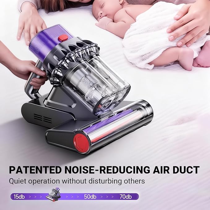 SakerPlus Powerful UV Bed Vacuum Cleaner, 14kPa Strong Suction Handheld Vacuum with 5-Cyclone System & Smart Sensor for Mattress, Carpet, and Home Deep Cleaning