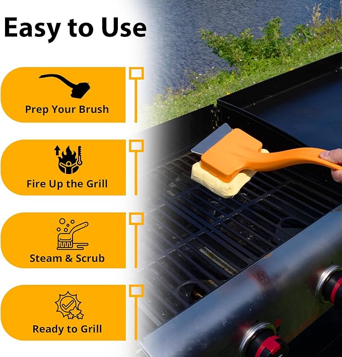 Grill Rescue BBQ Replaceable Scraper Cleaning Head - Bristle Free Grill Brush, Safe for Stainless Steel & Cast Iron Grates - Premium Aramid Fiber, Built-in Bottle Opener (Better Brush)