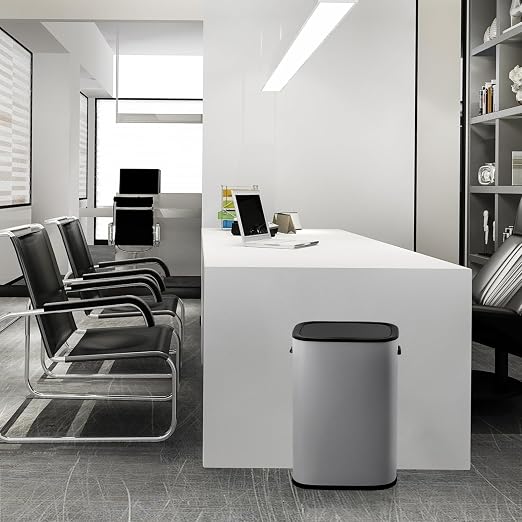 Garvee 13 Gallon Motion Sensor Trash Can, Quiet Close Automatic Touchless Garbage Can, Oval Grey Trash Bin for Kitchen, Home Office