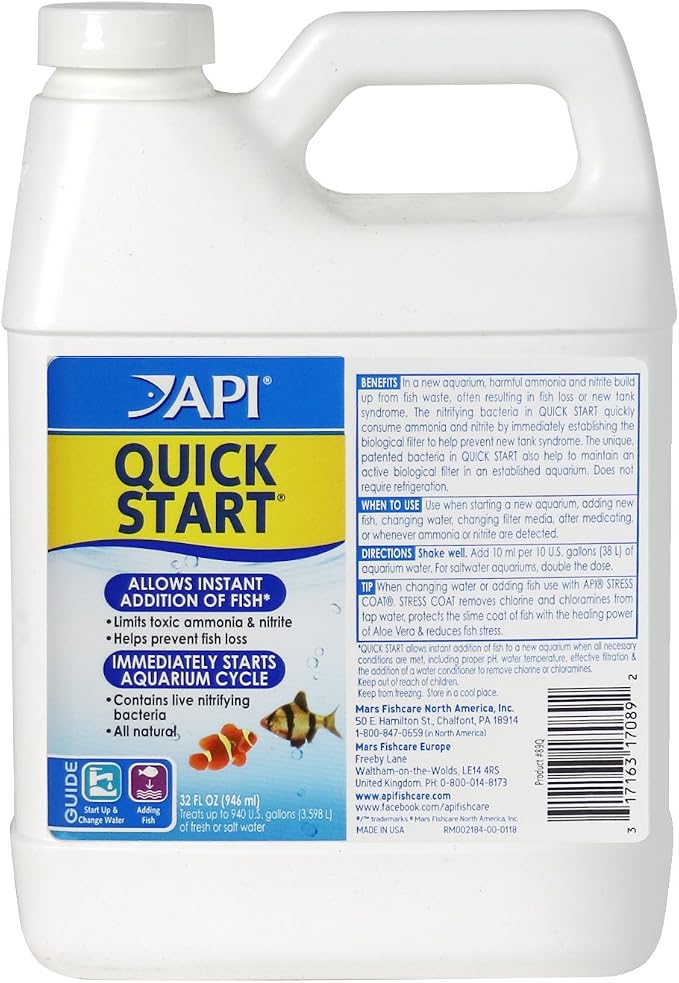API QUICK START Freshwater and Saltwater Aquarium Nitrifying Bacteria 32-Ounce Bottle