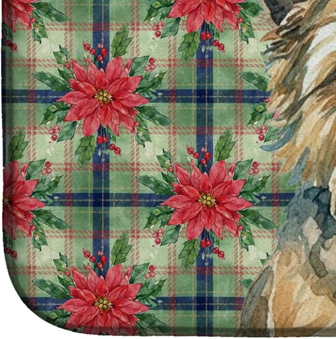 Caroline's Treasures Cairn Terrier Christmas PoinsettIas Dish Drying Mat Absorbent Dish Drying Mat Pad for Kitchen Counter Dish Drainer Mat for Countertop, 14 x 21", Multicolor