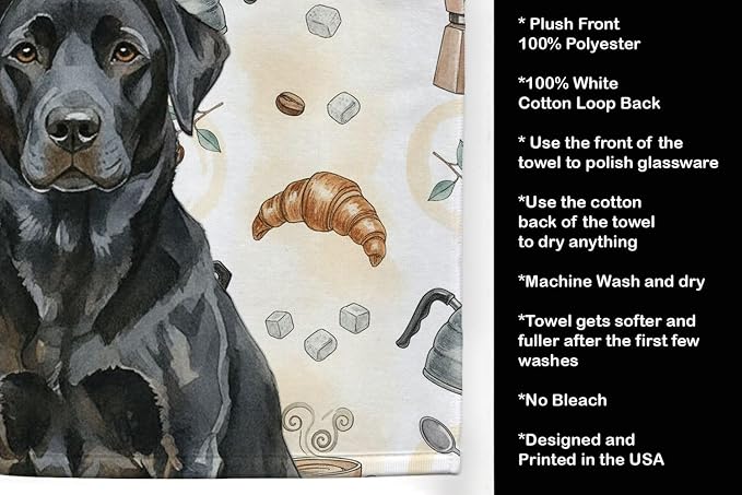 Caroline's Treasures Black Labrador Retriever Coffee Bar Kitchen Towel Velour Plush Front and Cotton Loop Back Machine Washable