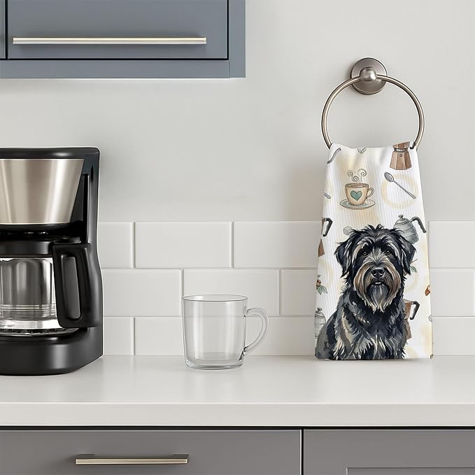 Caroline's Treasures Bouvier des Flandres Coffee Bar Kitchen Towel Velour Plush Front and Cotton Loop Back Machine Washable