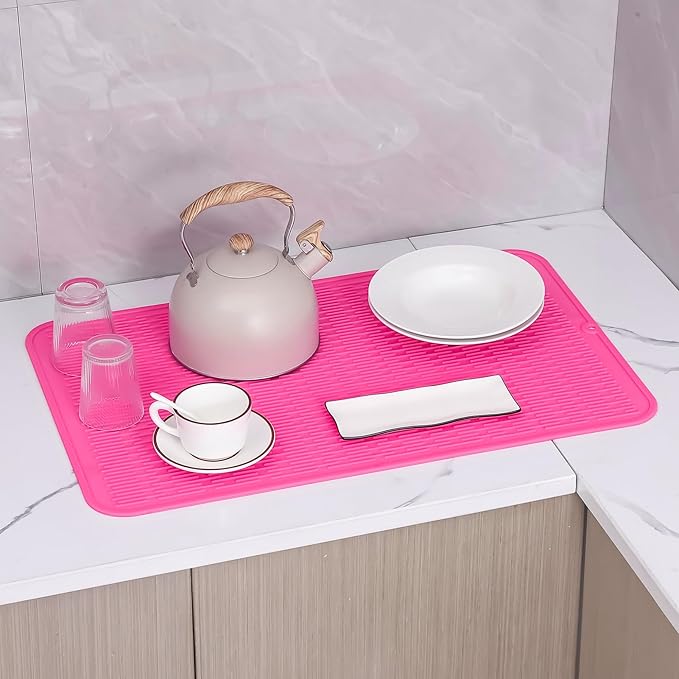MicoYang Silicone Dish Drying Mat for Multiple Usage,Easy clean,Eco-friendly,Heat-resistant Silicone Mat for Kitchen Counter or Sink,Refrigerator or Drawer Liner Rose 3XL 28 inches x 18 inches