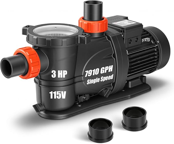 LEO 3HP In/Above Ground Pool Pump High Flow Powerful Self Priming Pool Pump, Single Speed 115V 7910GPH, Orange