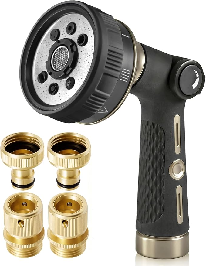 RainPoint Spray Nozzle & Quick Connector Combo | Effortless 8-Mode Zinc-Brass Garden Set