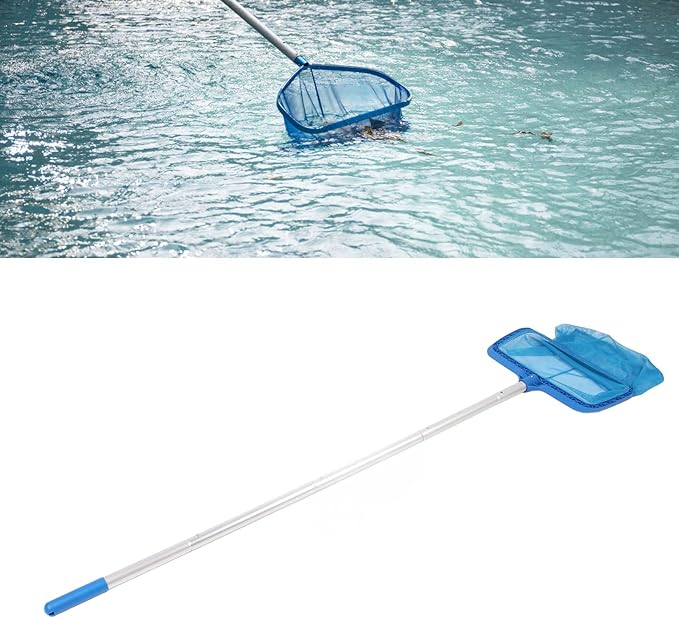 Swimming Pool Leaf Skimmer Net,Swimming Pool Telescopic Leaf Net Skimmer Rake,Efficient Pool Skimmer Net with Long Pole Fine Mesh Leaf Skimmer for Thorough of Swimming Pools, Hot