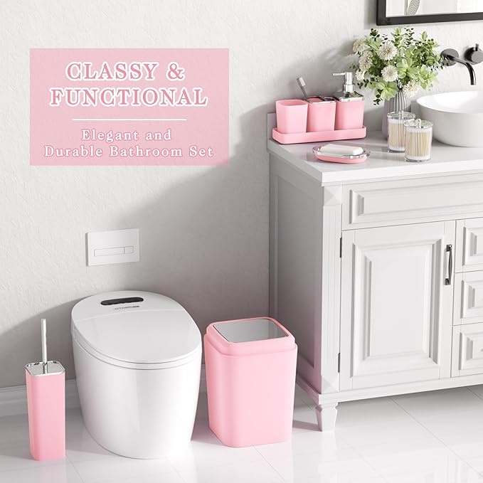 XLHOMO Bathroom Accessory Set–Bathroom Sets with Shower Curtain and Rugs, Non Slip Bathroom Rugs Super Absorbent, Pink Ombre Waterproof Shower Curtain with Hooks, Pink Bathroom Sets Complete for Home