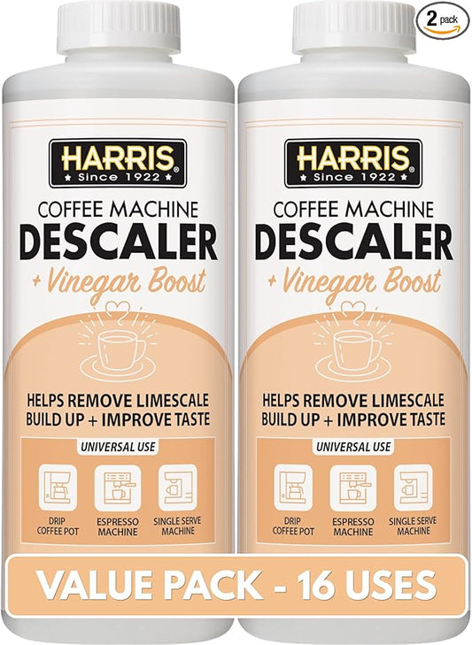 HARRIS Coffee Machine Descaler Descaling Solution, 32 fl oz (2 Pack, 8 Uses Each), Compatible with Keurig, Nespresso, Breville, DeLonghi, Jura & Ninja Coffee and Espresso Makers