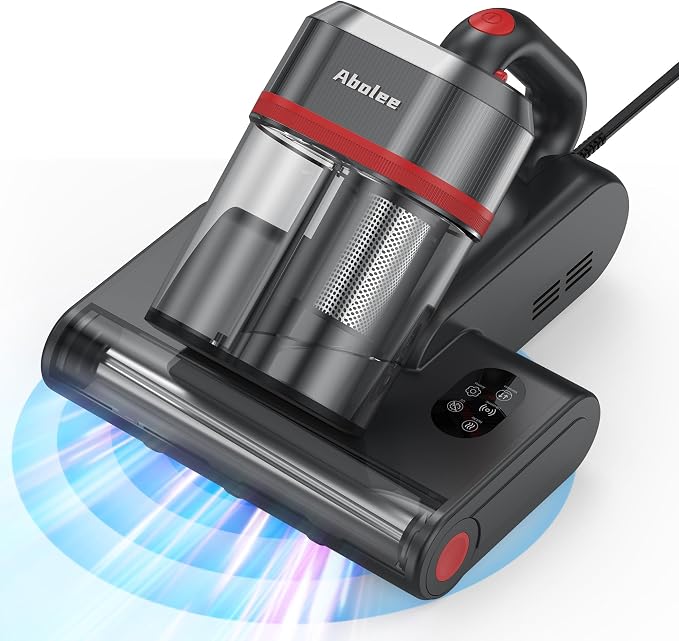 Abolee Bed Vacuum Cleaner, 6-in-1 Mattress Vacuum Cleaner Bed Vacuum Cleaner with UV-C Light & 15kPa Suction, Powerful Double-Cup Handheld Vacuum, Corded Handheld Vacuum for Dust, Silver-Gray