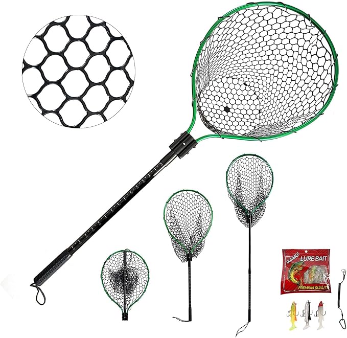 Large Fishing Net with Handle High Strength Landing Net Long Telescoping Rubber Fish Net Extendable Dip Net for Fishing Ideal for River Angling Pier Boat
