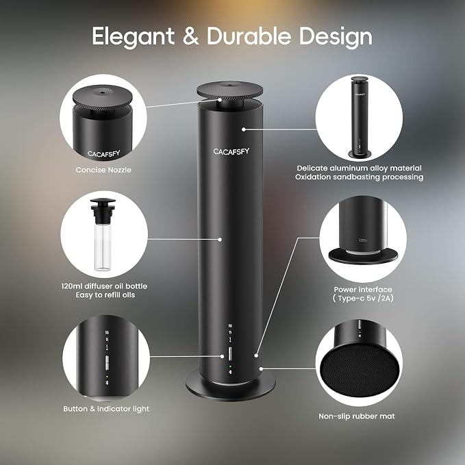 Waterless Essential Oil Diffuser for Large Room up to 1000 Sq Ft - Smart Hotel Scent Diffuser for Home with App, Remote & Timer, Whisper-Quiet Aluminum, Includes 2 x 120ml Oils