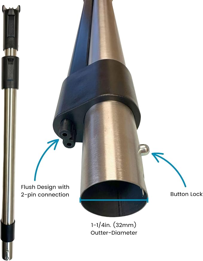 Wessel-Werk Telescopic Central Vacuum Wand with Cord Management, Stainless Steel Construction, Compatible with Electric Powerheads and Standard Gas Pump-Style Hose Handles (Enclosed Integrated Wiring)