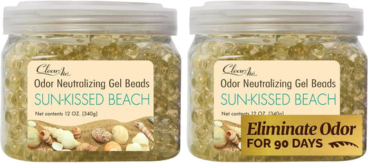 Clear Air Odor Eliminator Gel Beads - 12 oz, Pack of 2 - Air Freshener Made with Essential Oils - Eliminates Odors in Bathrooms, Cars, Boats, RVs & Pet Areas - Sun-Kissed Beach Scent