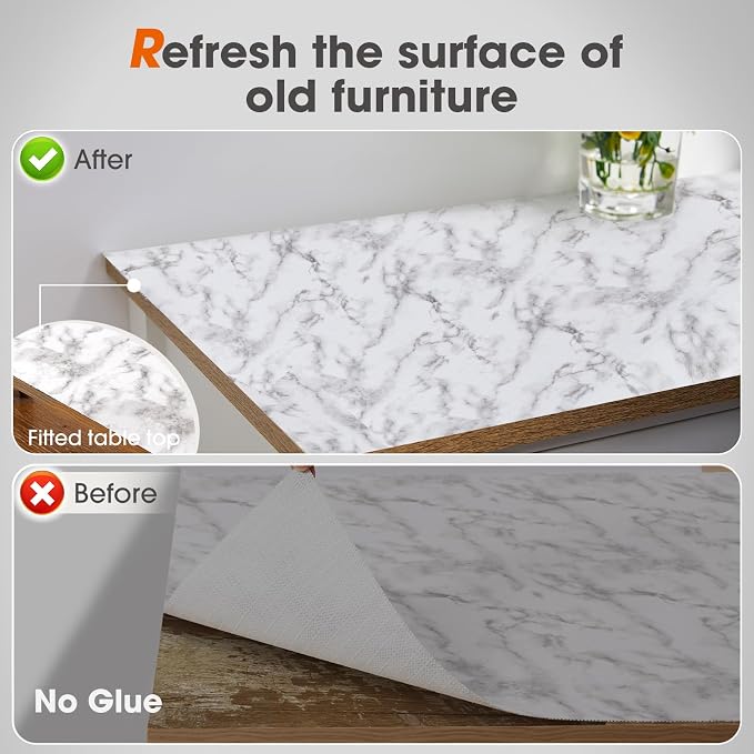 Drawer and Shelf Liner, Non-Slip Kitchen Cabinet Liners Non-Adhesive Thick Strong Grip Waterproof Washable Mats Protect Dresser Shelves Cupboard Bathroom Cabinets, White Marble, 12 in X 10 FT