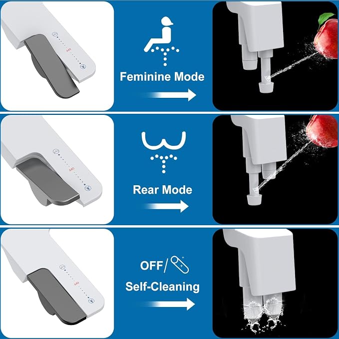 GarveeHome Bidet Attachment for Toilet, Non-Electric Self-Cleaning Dual Nozzle with Feminine and Rear Wash, Cold Water Sprayer with Adjustable Pressure, Easy to Install in Grey