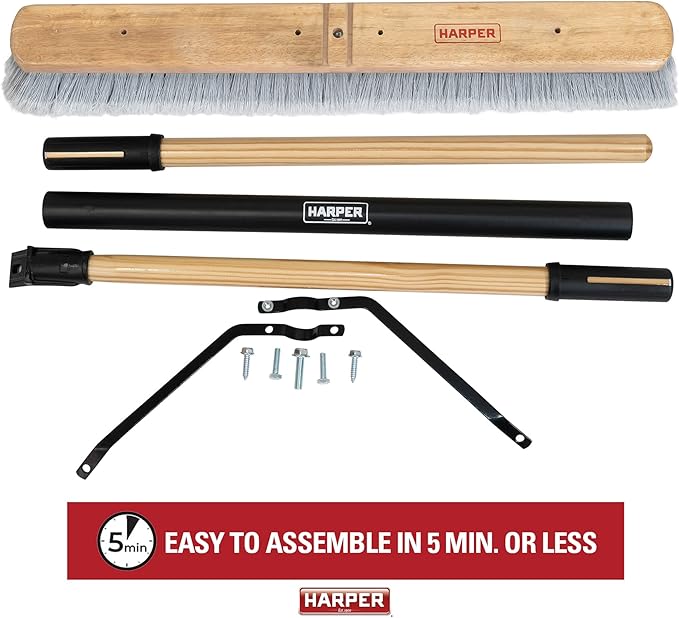 Harper 24 Inch Indoor Smooth-Surface Push Broom with Flagged Bristles for Sand, Saw Dust, Wood Shavings and Pet Hair in Garages, Warehouses, and Workshops