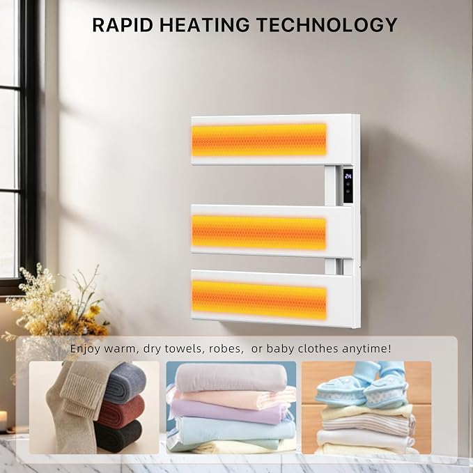 Electric Towel Warmer with Smart LED Timer, Modern [2/3/4] Bar Large Panel Heated Towel Rack, Wall-Mounted Plug-in/Hardwired 2-in-1, Rapid Warmth for Bathrooms, [Matte Black/Alpine White]